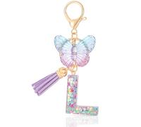 MWOOT Letter Keychain Iniziale Portachiavi Lettera L Resina, Alfabeto Keyring con Ciondolo a Forma Nappe Farfalla, Portachiavi Charm con Viola Signora Borsetta Portafoglio Decoro (L)