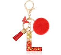 MWOOT Letter Keychain Iniziale Portachiavi Lettera L Resina, Alfabeto Keyring con Ciondolo a Forma Peluche Nappe Farfalla, Portachiavi Charm con Rosso Signora Borsetta Portafoglio Decoro (L)