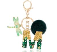 MWOOT Letter Keychain Iniziale Portachiavi Lettera M Resina, Alfabeto Keyring con Ciondolo a Forma Peluche Libellula, Portachiavi Charm con Verde Signora Borsetta Portafoglio Decoro (M)