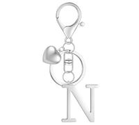 MWOOT Letter Keychain Iniziale Portachiavi Lettera N, Portachiavi Macchina, Portachiavi Charm con Signora Uomini Borsetta Portafoglio Decoro,Regalo Personalizzato (Argento N)