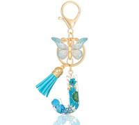 MWOOT Letter Keychains Initial Portachiavi Resina Lettera A,Alfabeto Keyring con Ciondolo a Forma di Nappe Farfalla,Portachiavi Charm con Petali Blu Signora Borsetta Portafoglio Decorazione(J)