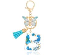 MWOOT Letter Keychains Initial Portachiavi Resina Lettera B,Alfabeto Keyring con Ciondolo a Forma di Nappe Farfalla,Portachiavi Charm con Petali Blu Signora Borsetta Portafoglio Decorazione (B)
