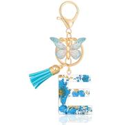 MWOOT Letter Keychains Initial Portachiavi Resina Lettera E,Alfabeto Keyring con Ciondolo a Forma di Nappe Farfalla,Portachiavi Charm con Petali Blu Signora Borsetta Portafoglio Decorazione (E)
