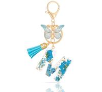 MWOOT Letter Keychains Initial Portachiavi Resina Lettera M,Alfabeto Keyring con Ciondolo a Forma di Nappe Farfalla,Portachiavi Charm con Petali Blu Signora Borsetta Portafoglio Decorazione (M)