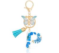 MWOOT Letter Keychains Initial Portachiavi Resina Lettera P,Alfabeto Keyring con Ciondolo a Forma di Nappe Farfalla,Portachiavi Charm con Petali Blu Signora Borsetta Portafoglio Decorazione (P)