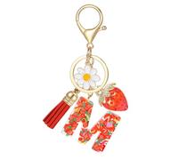 MWOOT Portachiavi Lettera Iniziale, Portachiavi Alfabeto con Nappa Ciondoli a Fragola Margherita, Portachiavi Macchina con Nome per Donna, Resina Charms di Frutta per Borse Zaino(M)