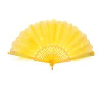 MWOOT Ventaglio di Piume Anni '20, Ventaglio Manuale Pieghevole in Stile Vintage, 1920 Handheld Feather Fan, Fiore Ricamato Ventaglio Piumato per Halloween Ballando Tea Party Nozze Costume - Giallo