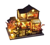 Mwqpgyh Puzzle in legno 3D per adulti, kit in miniatura per adulti, modello di costruzione di villa realistica con illuminazione a LED per la notte biblioteca Natale