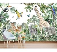 MWSSEGGE Carta da parati in tessuto non tessuto animali giungla giraffa elefante leone poster dipinti fotografici da parete utilizzati per soggiorno camera da letto bambini decorazione della parete