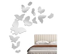 MWUMRCM 14PCS Farfalla Specchio Adesive da Parete Combinazione 3D Specchio Wall Stickers Home Decoration(Argento)