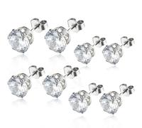 MWUMRCM 4 Paia Orecchini Uomo Donna con Zirconia Cubica di Set Orecchini a Bottone in Acciaio al Titanio Anallergici Argento Orecchino per Donna Uomo Ragazza Gioielli Set, 3/4/5/6 mm
