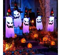 MWZEAUL Decorazioni di Halloween, 5PCS Luci LED Halloween Fantasma da Appendere, con Cappello da Strega Addobbi halloween, Decorazioni Esterno Interno per Albero Portico Casa Giardino