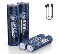 MXBatt Batterie Ricaricabili USB C AA e AAA al Litio Combo, Pile AA Ricaricabili da 1,5 V 3400mWh 2 Pack, USB AAA 1200mWh 2 Pack
