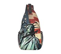MXDLKSWPOH Borsa a tracolla a tracolla Lmage of wolf in the snow Sling Backpack Casual Daypack Zaino da viaggio, Statua della Libertà Bandiera Americana, Taglia unica