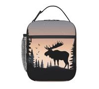 MXDLKSWPOH Borsa termica per il pranzo, per donne e uomini, con alci, montagne, pino, natura selvaggia, borsa termica per picnic e viaggi