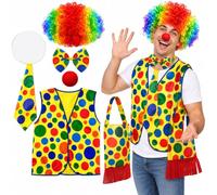 MXHBSTP Costume da clown, completo con parrucca colorata e accessori, ideale per feste di Halloween ed eventi di carnevale, tra cui parrucca, papillon, cravatta, gilet e zaino