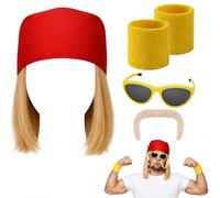 MXHBSTP Costume da wrestling, bello, ideale per feste di Halloween ed eventi cosplay, buono, include cappello, baffi, occhiali e braccialetti