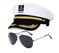 MXHBSTP Set di 2 cappelli da marinaio e occhiali, cappello da capitano bianco, accessori per feste in costume, eventi a tema nautico, abbigliamento in maschera