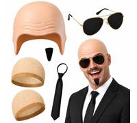 MXHBSTP Set di 6 cappellini calvi, accessori per costumi, berretto calvo in lattice, due retine per capelli, occhiali, baffi, cravatta, feste in costume, festival musicali, eventi a tema