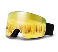 MXJ Gear Occhiali da sci per adulti e uomini e donne, YH227 occhiali da snowboard per portatori di occhiali, anti-appannamento OTG, protezione UV, design completo REVO (nero/Revo Gold-VLT 16%)