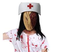 MXJFYY Maschera da Infermiera Senza Volto, Maschere di Halloween in Lattice Spaventose, Capelli Lunghi Neri per Costumi Cosplay Decorazioni per Feste Oggetti di Scena (MX-Nurse mask)