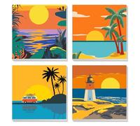 MXJSUA Alba Sul Mare Confezione Da 4 Dipinti Su Tela Con Cornice Per Bambini E Adulti, Kit Fai-Da-Te Di Pittura Acrilica Per Numeri Per Decorazioni Da Parete Per La Casa, 20x20cm