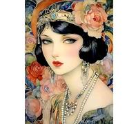 MXJSUA Diamond Painting Kit Completo, DIY Donna Bellezza Retrò Diamantini Strass Ricamo a Punto per Adulti Decorazione Casa, Kit per Pittura Diamante Mosaico Fai Da Te 5D, 30x40cm