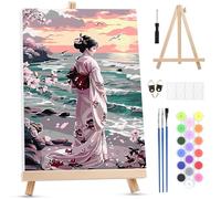 MXJSUA Dipingere con i Numeri Adulti Con Cornice, Donna Giapponese Paint by Numbers Kit Principianti Con 3 Penne, Hobby Creativi Adulti Idee Regalo Decorazioni Casa, 20x30cm
