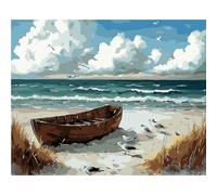 MXJSUA Dipingere con i Numeri per Adulti Principianti, Paint by Numbers Kit Fai da Te Olio La Pittura di Numeri Kit Decora la casa Regalo, 40 x 50cm Senza Cornice, Barca Sulla Spiaggia
