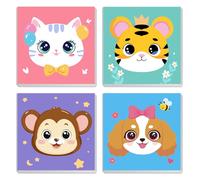 MXJSUA Facce Carine Di Animali Confezione Da 4 Dipinti Su Tela Con Cornice Per Bambini E Adulti, Kit Fai-Da-Te Di Pittura Acrilica Per Numeri Per Decorazioni Da Parete Per La Casa, 20x20cm