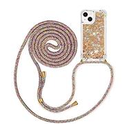 MXKOCO Handykette kompatibel mit iPhone 15 Plus (6.7) Glitzer Flüssig Bewegende Treibsand Hülle mit Band Umhängetaschen+Hüllen mit Umhängeband Handykordel mit Schutzhülle Stylische Kette mit Hülle