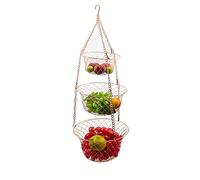 MXMZSRTH Portaverdure Pensile 3 Tier Hanging Fruit Bowl Cestore cestello da frutto cestino for cucina for verdure pane e più catena di metallo gancio appeso e cestini a filo staccabile