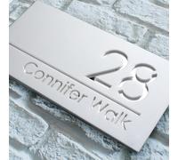 MXN Targhetta per numeri civici da esterni, targa con numero civico personalizzata, moderna in acrilico, tagliata al laser, 3D, con nome della strada per casa (argento bianco)