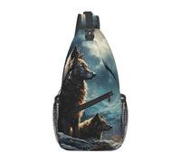 MXPELGHMAD Borsa a tracolla borsa a tracolla borsa a tracolla borsa a tracolla con lupo che brucia nel fuoco zaino viaggio escursionismo zaino, Due lupi., Taglia unica