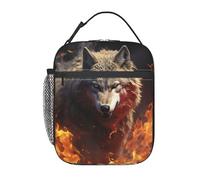 MXPELGHMAD Borsa termica per il pranzo da donna, borsa termica per il pranzo, con lupo che brucia nel fuoco, grande capacità, borsa termica per picnic