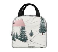 MXPELGHMAD Borsa termica per il pranzo da donna, borsa tote per il pranzo con ascensore da sci con abete, borsa termica di grande capacità per picnic