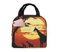 MXPELGHMAD Borsa termica per il pranzo per le donne Borse da pranzo Giraffa sotto l'albero in Africa Silhouette Lunch Box Grande Capacità Borsa termica per picnic