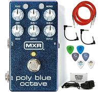 MXR M306 Poly Blue Octave Bundle con 2 cavi patch, 2 cavi strumenti, 6 plettri Dunlop e alimentatore ECB003