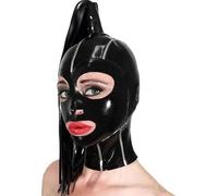 MXRYSQY Cappuccio In Lattice Nero Maschera Facciale In Gomma Apri Occhi Bocca con Parrucca per Adulti Festa Di Halloween(Size:S-63CM)