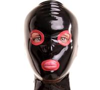 MXRYSQY Cappuccio Lattice Maschera Lattice Nero da Uomo Cosplay Sexy Latex Gioco Occhi Esposti Bocca esposta Carnevale Cappello(Size:l)