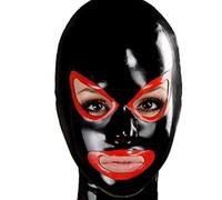 MXRYSQY Lattice Testa Coperchio Nero Maschera Facciale in Gomma Bocca Esposta Abbigliamento Cosplay per Unisex Accessori Erotici(Size:L)