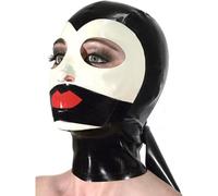MXRYSQY Lattice Testa Coperchio Nero Maschera Facciale in Gomma con Cerniera Posteriore Abbigliamento Club Cosplay Occhi Esposti(Size:xxl)