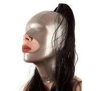MXRYSQY Sexy lattice Testa Coperchio con Parrucca Halloween Copricapo Bocca Esposta Festa in Mascherata Cosplay Latex Gioco(Size:m)