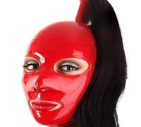 MXRYSQY Sexy Lattice Testa Coperchio rosso Lattice Maschera con Parrucca Occhi Esposti Bocca Party Abbigliamento da Club Unisex(Size:xxl)