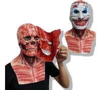 MxsFrundel Maschera Halloween Horror 2025, Maschera Scheletro Clown (Circonferenza massima della testa 60cm), Doppio Strato con Superficie Pelabile, Mascella Mobile, per Halloween e Carnevale (Rosso)