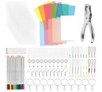 MXTIMWAN 188 Pezzi Kit di Fogli di Plastica Termoretraibile, Include 20 Shrink Plastic, Accessori Portachiavi, Matite, Pugno a Mano, Kit di Plastica Termoretraibile per Fai-da-Te Artigianato