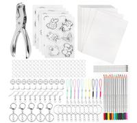 MXTIMWAN 208 Pezzi Kit di Fogli di Plastica Termoretraibile, Include 25 Shrink Plastic, Accessori Portachiavi, Matite, Pugno a Mano, Kit di Plastica Termoretraibile per Fai-da-Te Artigianato