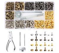 MXTIMWAN 360 Pezzi Rivetti per Cuoio, Rivetti Metallici Pelle Bottoni con 3 Strumento di Fissaggio e Punch Pinze, Rivetti di Pelle Doppio Tappo Tubolare per Fai Da Te Artigianato in Pelle, 4 Colori