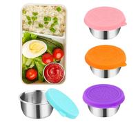 MXTIMWAN 4 Pezzi 50 ml Mini Contenitore per Salse, Contenitore Condimento Insalata con Coperchi, Contenitore per Salse in Acciaio Inossidabile per Insalate, Marmellate, Burro di Arachidi, Condimenti