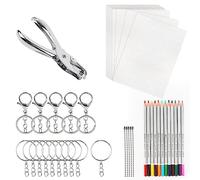 MXTIMWAN 53 Pezzi Kit di Fogli di Plastica Termoretraibile, Include 20 Shrink Plastic, Accessori Portachiavi, Matite, Pugno a Mano, Kit di Plastica Termoretraibile per Fai-da-Te Artigianato